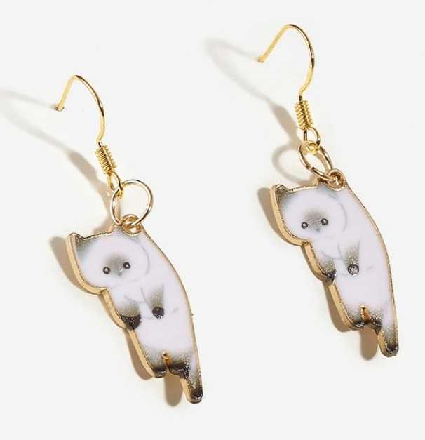 Kitten Dangle Earrings - Modiva Light Grey Modiva Kitten Dangle Earrings