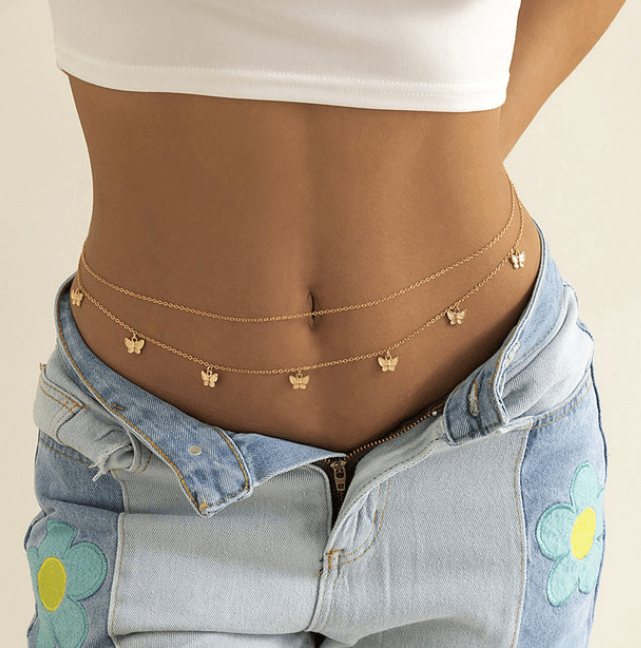 Summer Accessories Belly Chain - Modiva Simple Gold Butterflies Modiva Summer Accessories Belly Chain