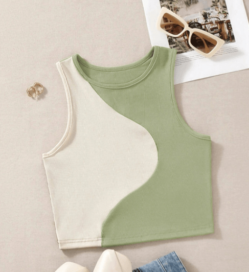 Cropped Half & Half Top - Modiva S / Green Modiva Cropped Half & Half Top