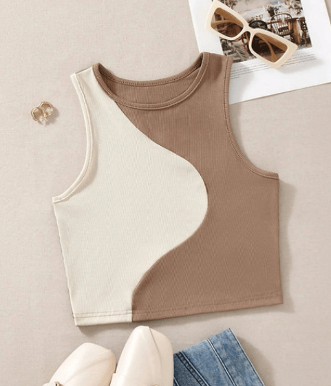 Cropped Half & Half Top - Modiva S / Brown Modiva Cropped Half & Half Top