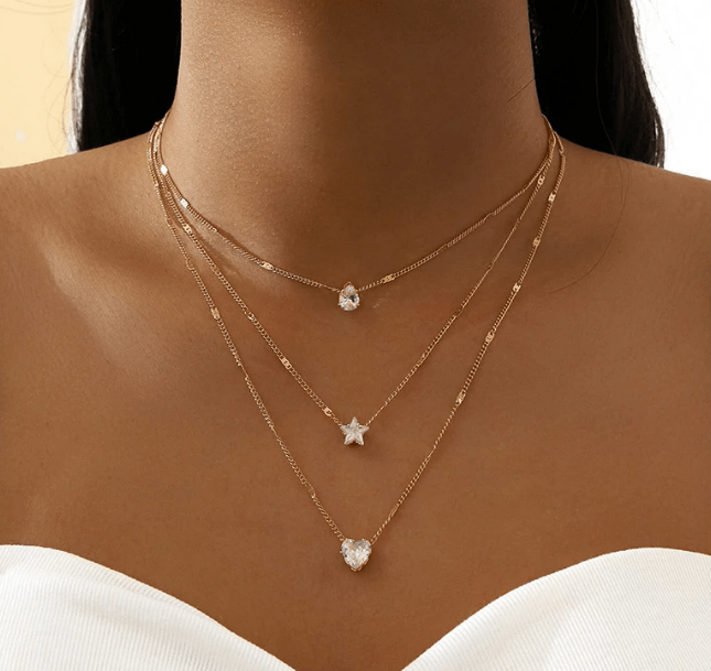 3 Piece Heart, Star & Teardrop Necklace - Modiva Modiva 3 Piece Heart, Star & Teardrop Necklace