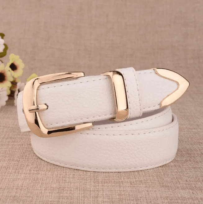 Faux Leather Gold Detail Belt - Modiva White Modiva Faux Leather Gold Detail Belt