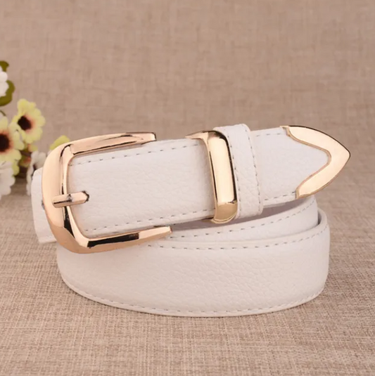 Faux Leather Gold Detail Belt - Modiva White Modiva Faux Leather Gold Detail Belt
