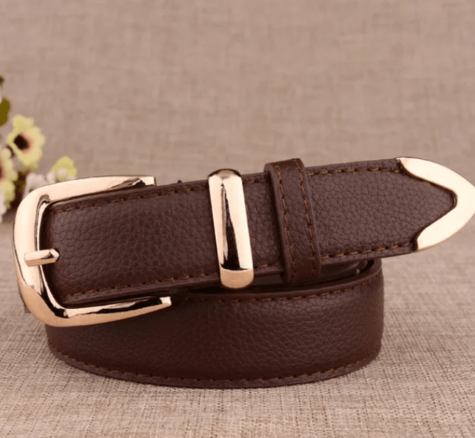 Faux Leather Gold Detail Belt - Modiva Dark Brown Modiva Faux Leather Gold Detail Belt