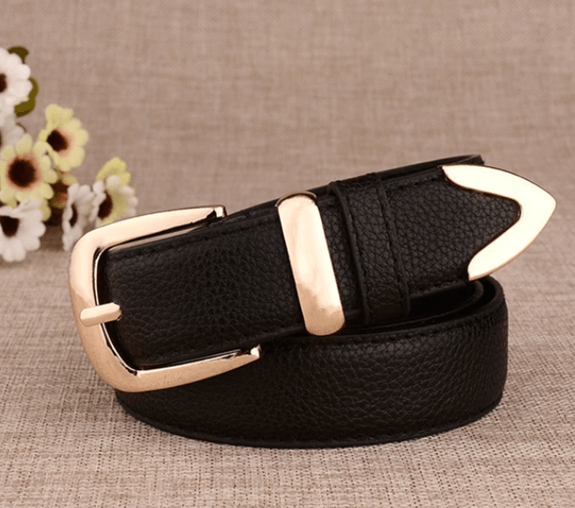 Faux Leather Gold Detail Belt - Modiva Black Modiva Faux Leather Gold Detail Belt