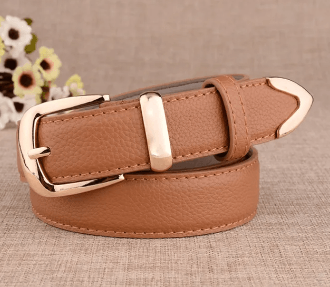 Faux Leather Gold Detail Belt - Modiva Light Brown Modiva Faux Leather Gold Detail Belt