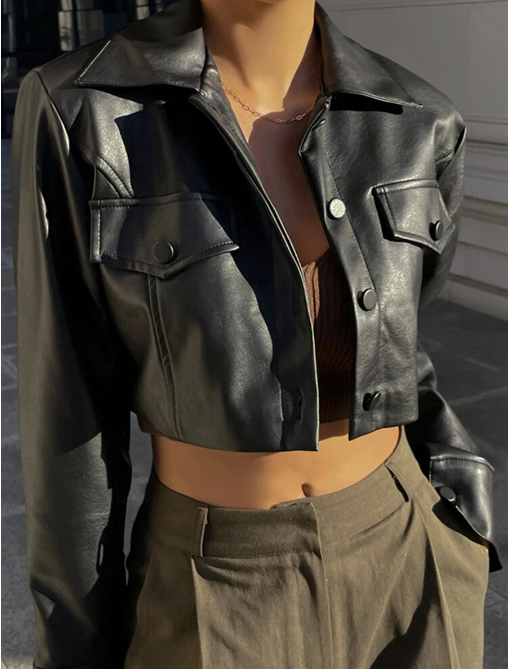 Vintage Cropped Leather Jacket - Modiva Modiva Vintage Cropped Leather Jacket