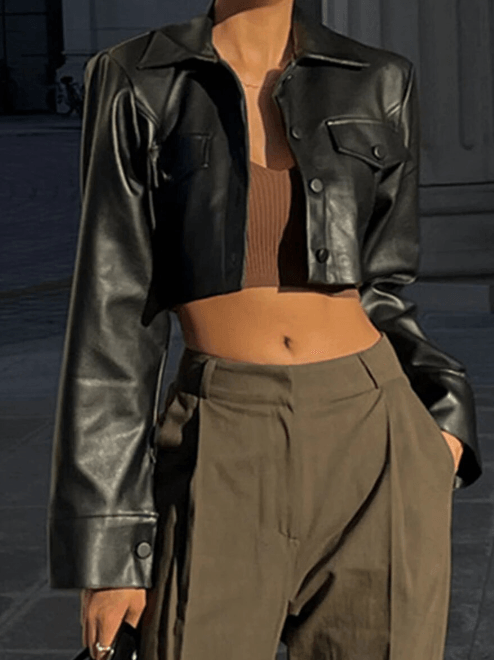 Vintage Cropped Leather Jacket - Modiva Modiva Vintage Cropped Leather Jacket