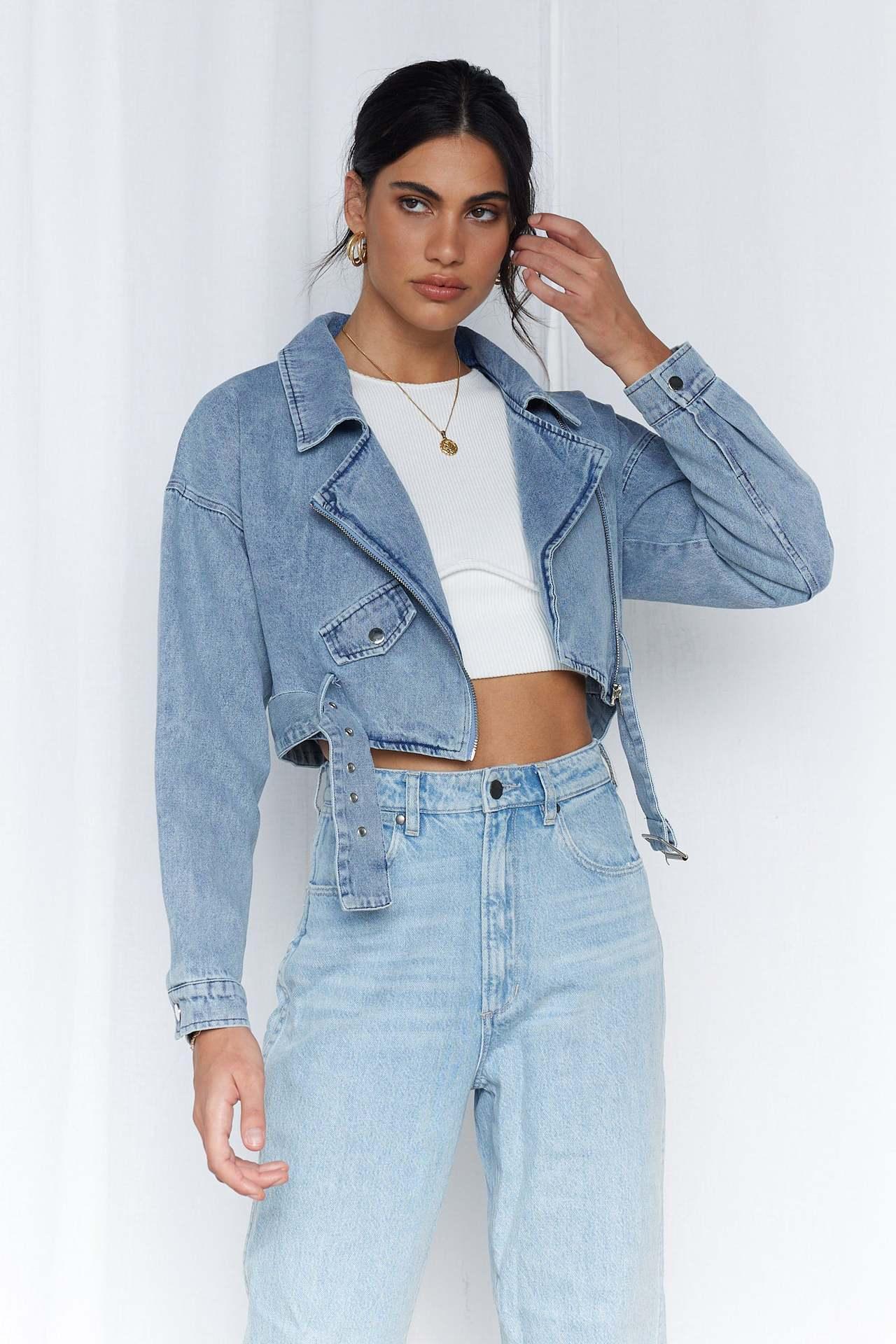 Blue Denim Cropped Jacket - Modiva Modiva Blue Denim Cropped Jacket