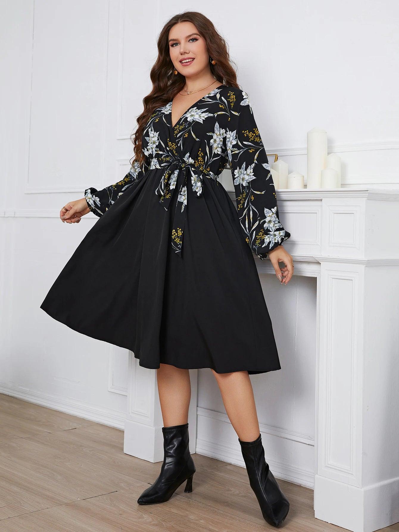 Plus Size Long Sleeve Wrap Midi Dress - Modiva Modiva Plus Size Long Sleeve Wrap Midi Dress