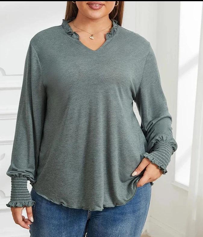 Plus Size Ruffled Sleeve Blouse - Modiva Modiva Plus Size Ruffled Sleeve Blouse