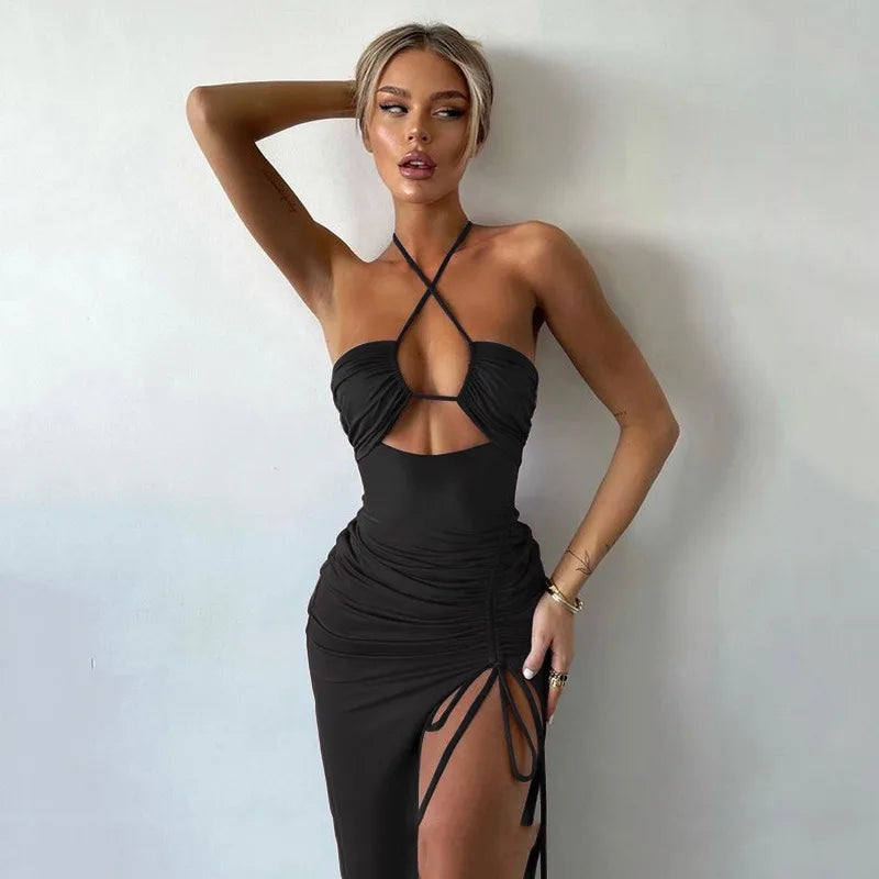 Cross Strap Hollow-out Open Leg Maxi Dress