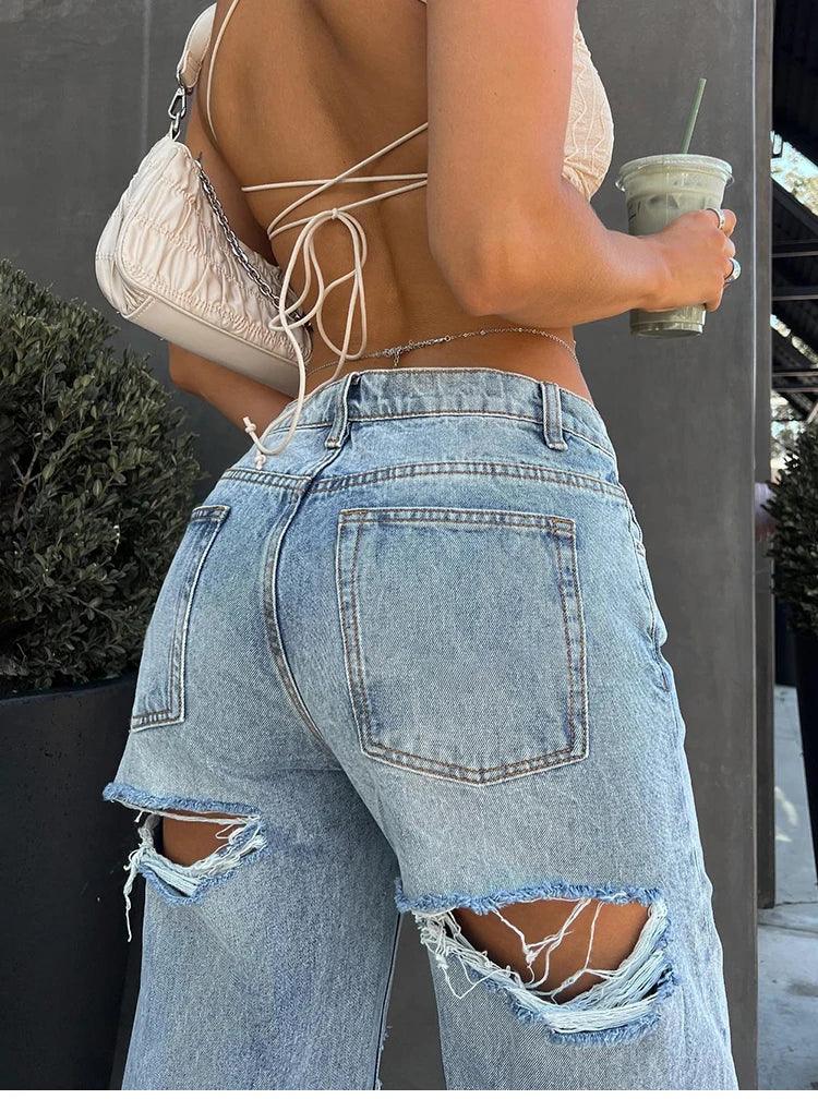 Low Waisted Ripped Front & Back Jeans