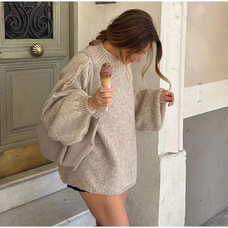 Detailed Wool Long Balloon Sleeve Sweater - Modiva Modiva Detailed Wool Long Balloon Sleeve Sweater