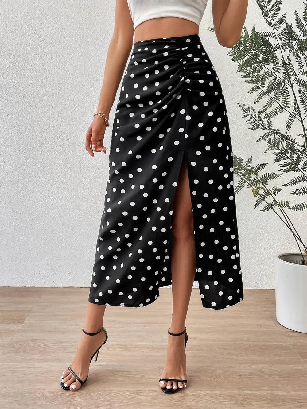 Polka Dot Slit Thigh Maxi Skirt - Modiva Modiva Polka Dot Slit Thigh Maxi Skirt