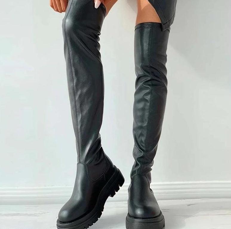 Faux Leather Knee High Platform Boots - Modiva Modiva Faux Leather Knee High Platform Boots