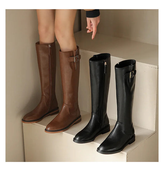 Brown Faux Leather Knee High Boots - Modiva Modiva Brown Faux Leather Knee High Boots