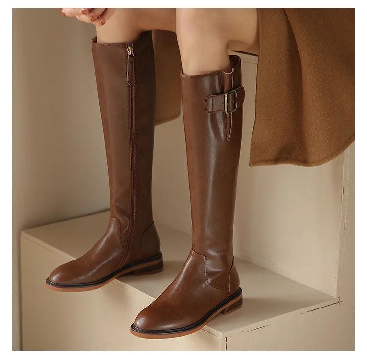 Brown Faux Leather Knee High Boots - Modiva EU 35/ UK 2 / Brown Modiva Brown Faux Leather Knee High Boots