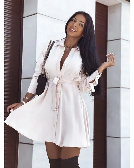 Button Up Long Sleeve Collared Midi Dress