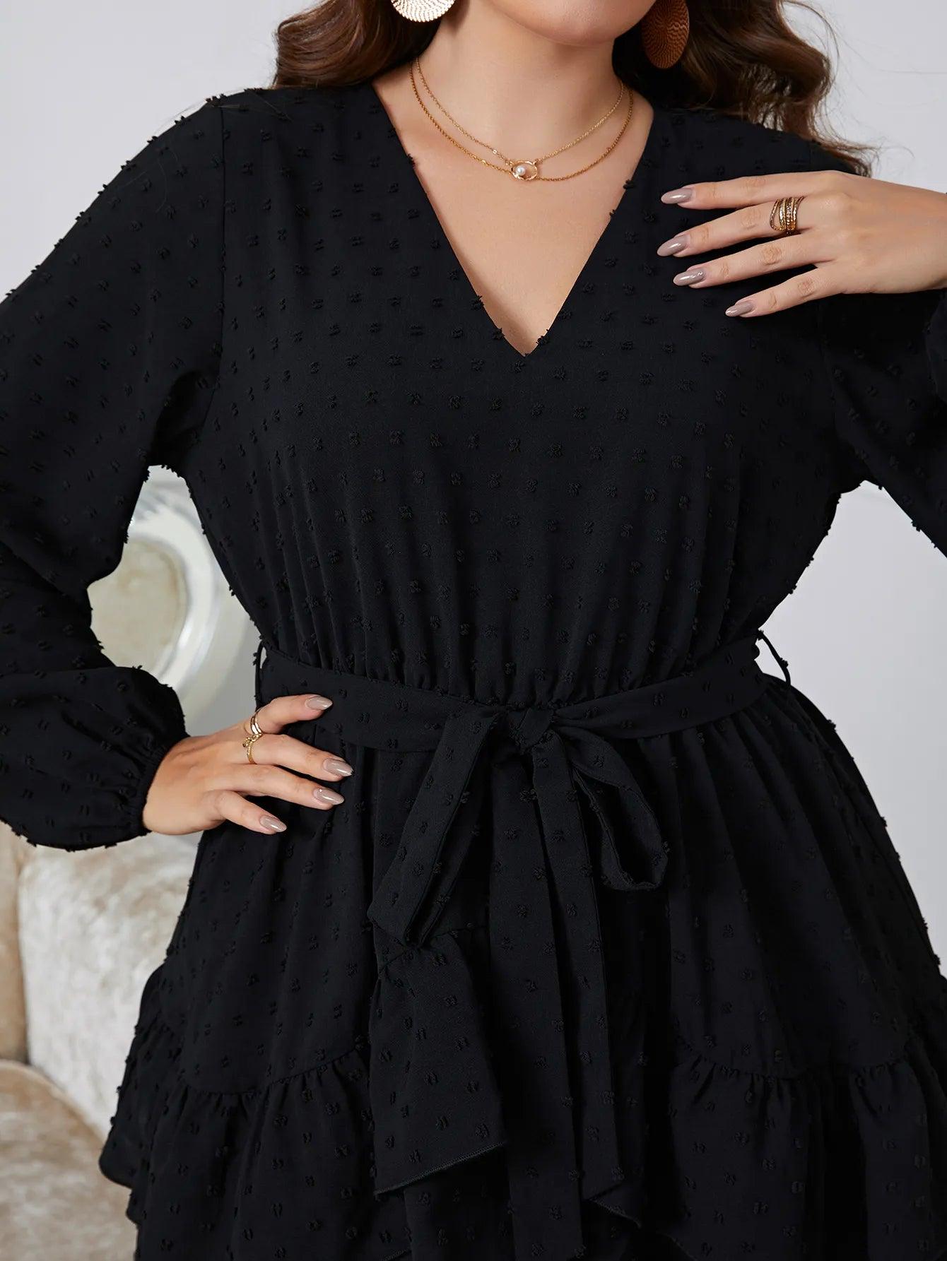 Plus Size Long Sleeve V-Neck Black Dress - Modiva Modiva Plus Size Long Sleeve V-Neck Black Dress