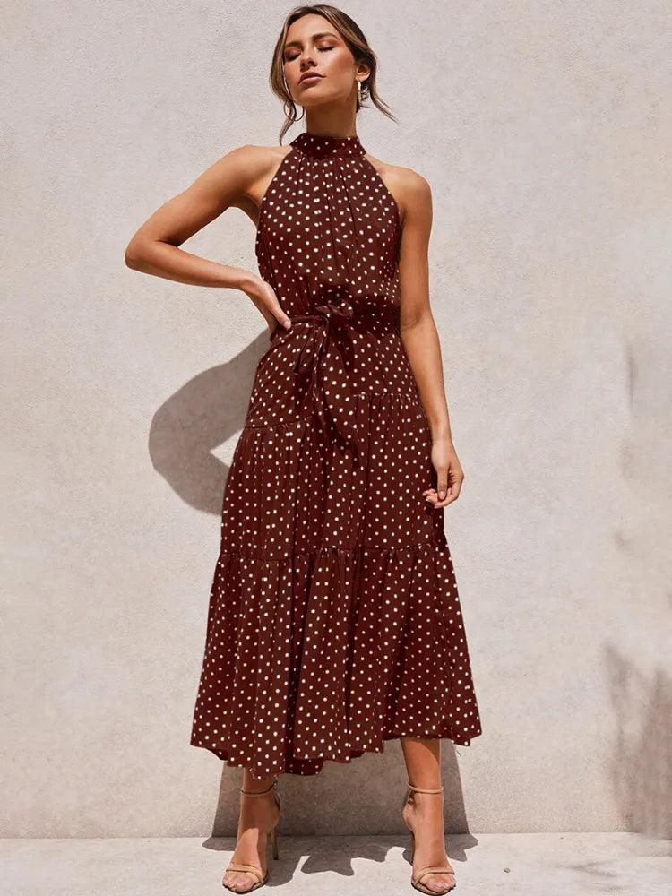 Polka-Dot Summer Dress - Modiva S / Brown My Store Polka-Dot Summer Dress