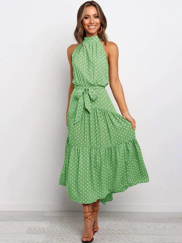 Polka-Dot Summer Dress - Modiva S / Green My Store Polka-Dot Summer Dress