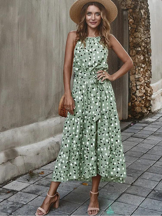 Halter Neck Maxi Summer Dress - Modiva S / Green Modiva Halter Neck Maxi Summer Dress