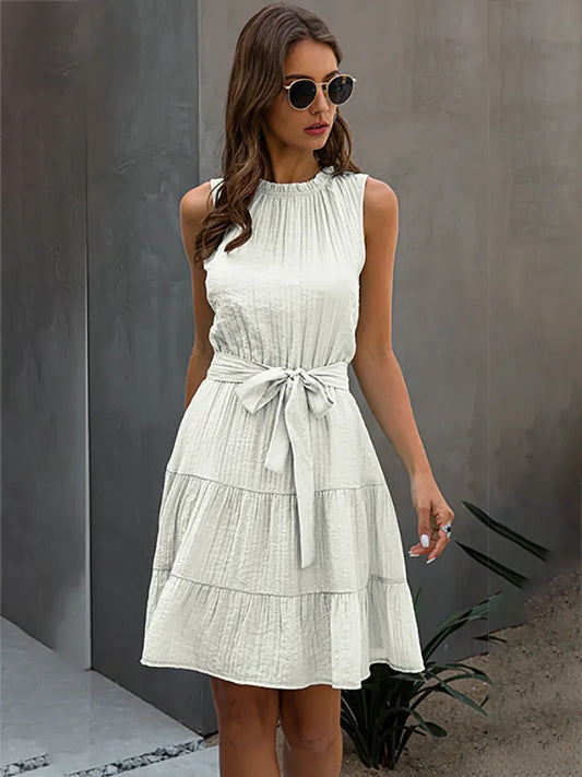 Summer Ruched Dress - Modiva S / White My Store Summer Ruched Dress