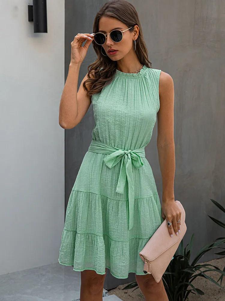 Summer Ruched Dress - Modiva S / Green My Store Summer Ruched Dress